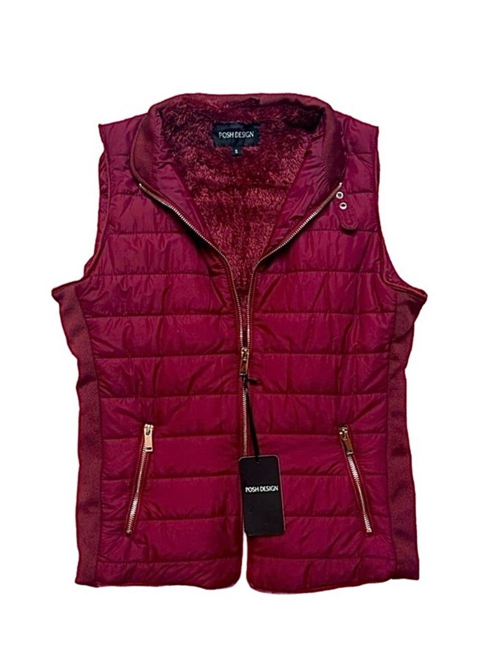 POSH DESIGN ~ Women’s Red Puffer vest with sherpa lining side pocket size S